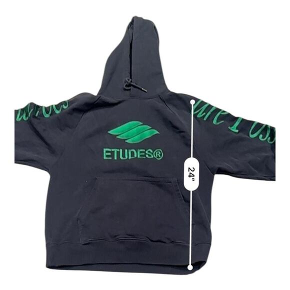 Études Racing Eco Logo Hoodie Black Green Men’ XS Graphic‎ Pullover Oversized - Picture 5 of 7